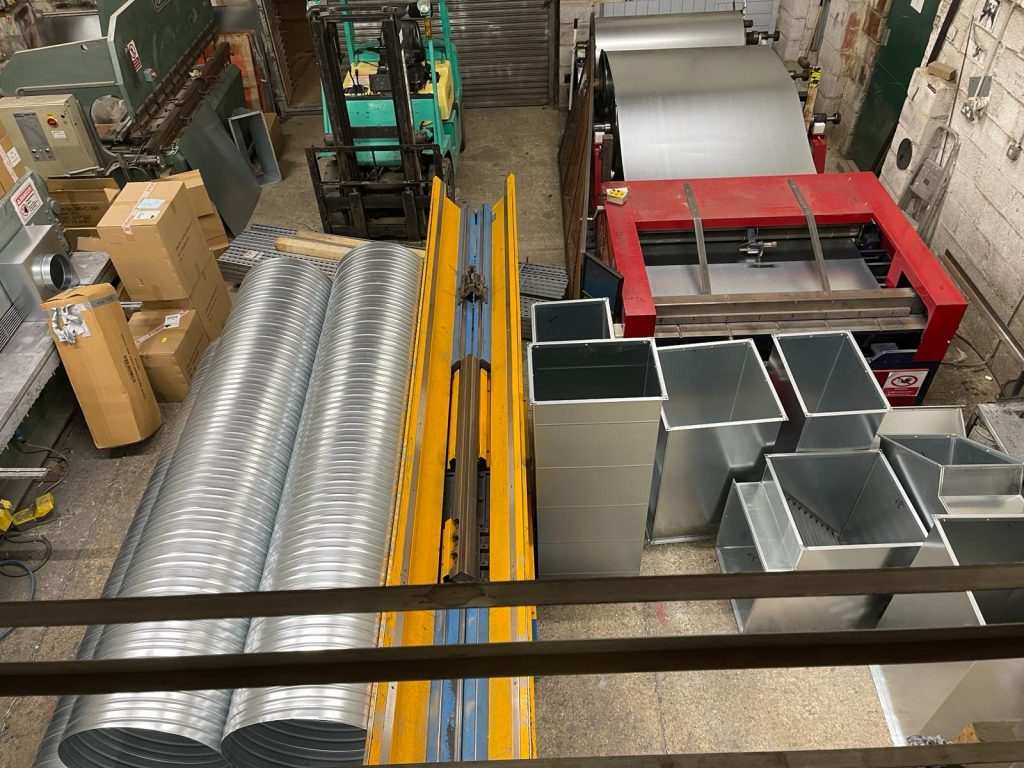 Rectangular ductwork installation on commercial site