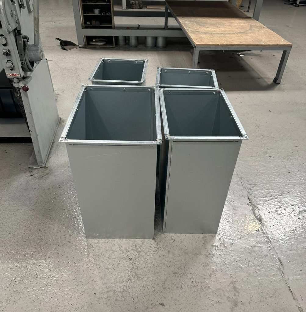 Galvanised rectangular ventilation ducts ready for installation