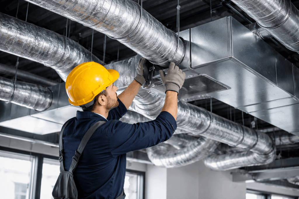 HVAC technician installing ventilation system