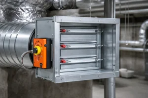 Industrial fire damper in focus