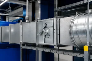 Commercial ductwork with volume control damper component