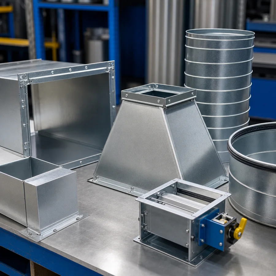 Ductwork fittings and components prepared for a commercial installation