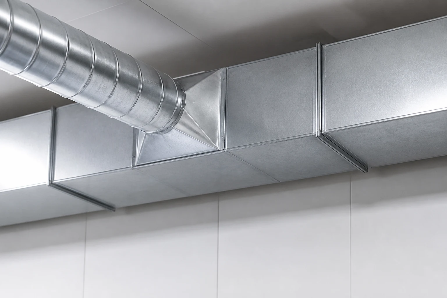 Tidy finished ventilation ductwork in a clean commercial service area.
