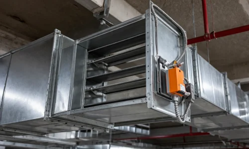 Industrial ceiling with air ducts and damper